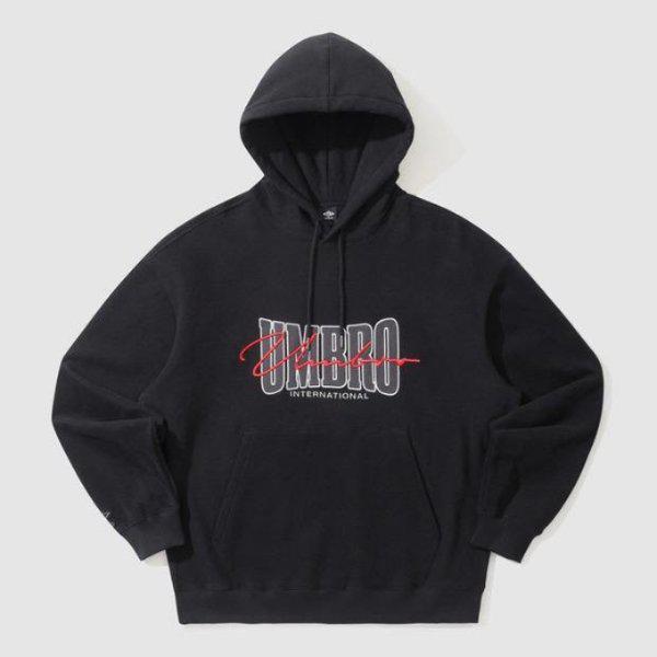 フード付きTQT UP421CHDN4-BLK 裏起毛レタリングフード付きTシャツ / BLACK