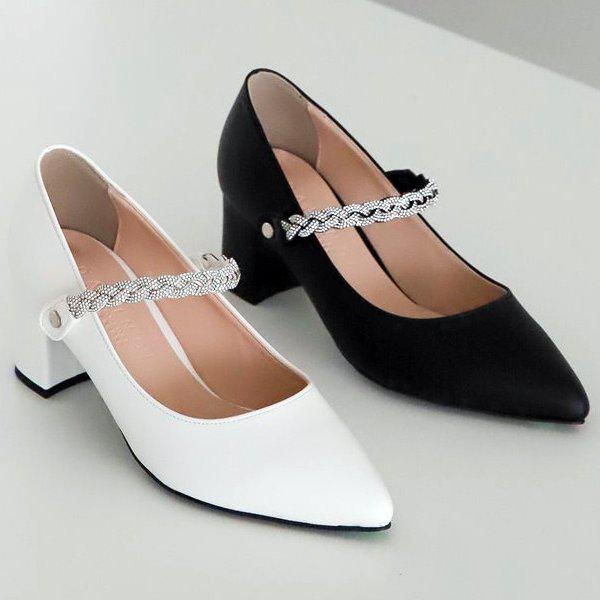 【シューズ】スティレット甲ビーズ 女性 レディース 靴 パンプス 太ヒール フォーマルシューズ 6cm sjdv-001