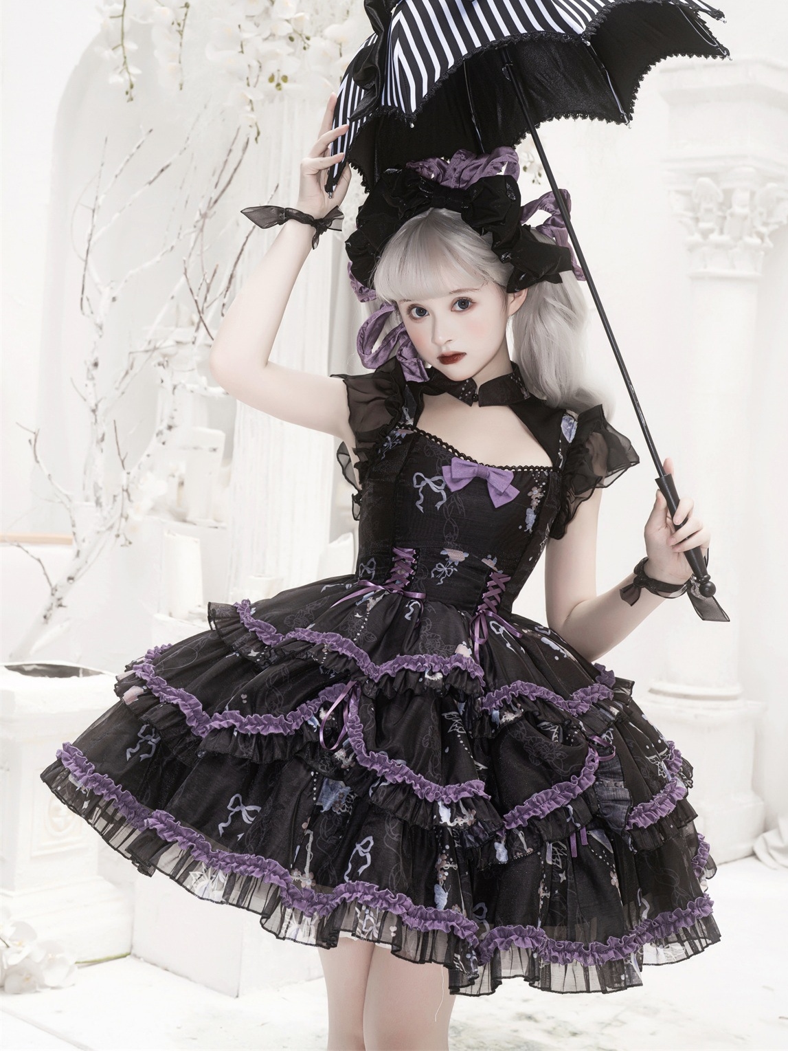 lolita地雷パーカーロリータ ワンピース ゴスロリドレスグラスハート夏半袖ロリータドレスブラックレーススイートショートプリンセスドレス