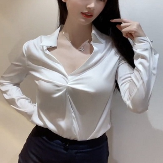 長袖シャツ トップス シャツ ブラウス 袖あり 長袖 Vネック 襟付き シフォン かわいい 大人可愛い きれいめ シンプル カジュアル 大人 上品 おしゃれ お洒落 大人可愛い 大人女子 こなれ感