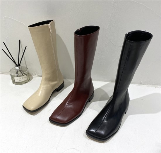 【取寄：納期2週間】スクエアトウブーツ レディース 革 ブーツ ヒール 軽い シンプル 痛くない ブーツ カジュアル 靴 ショート ブーツ 新作 レザーブーツ レザー 秋冬 新作 ブーツ ショート