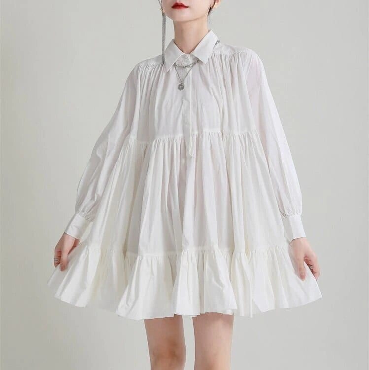 ワンピース トップス シャツワンピ フリル Aライン フェミニン フレア 長袖 襟付き 人気 おすすめ おしゃれ お洒落 激安 安い プチプラ 可愛い かわいい 韓国 かっこいい wto08