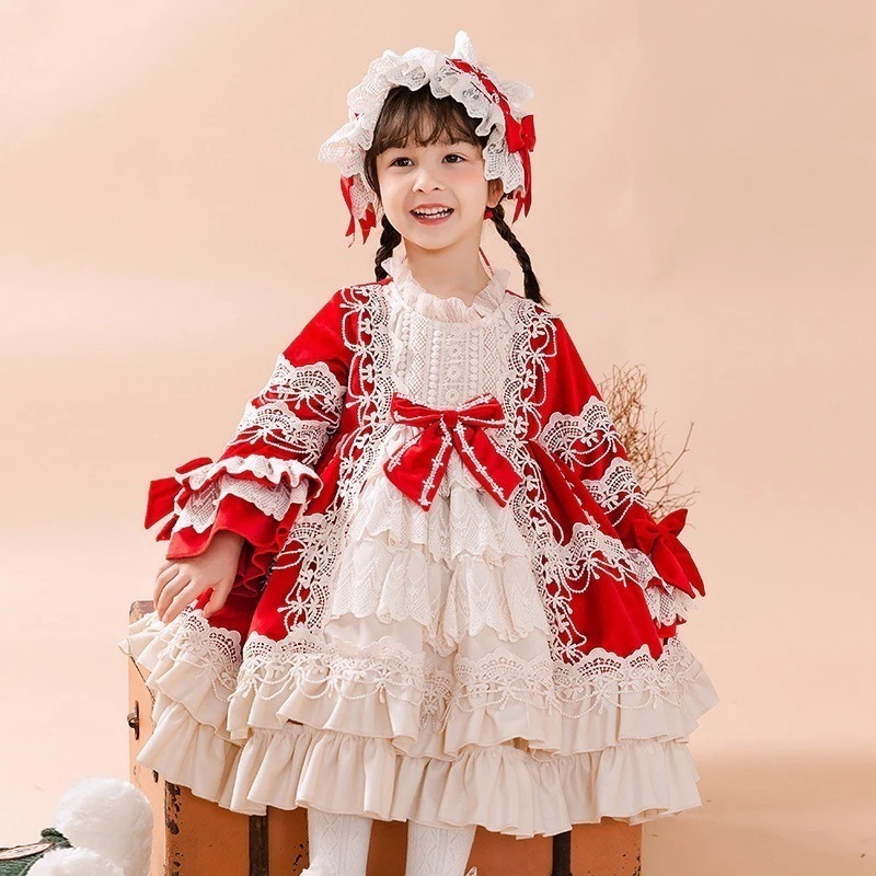 新作 冬用裏起毛赤正月衣装 女児ロリータ豪華プリンセスドレス 発表会 七五三 卒園式 入学式