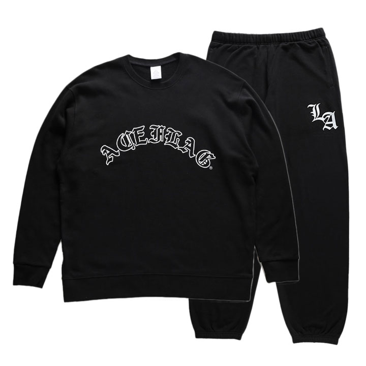 ACE FLAG 上下セット 長袖 ブランド スケボー メンズ 春秋冬用 黒 大きいサイズ エースフラッグ セットアップ トレーナー スウェット 裏パイル スウェットパンツ