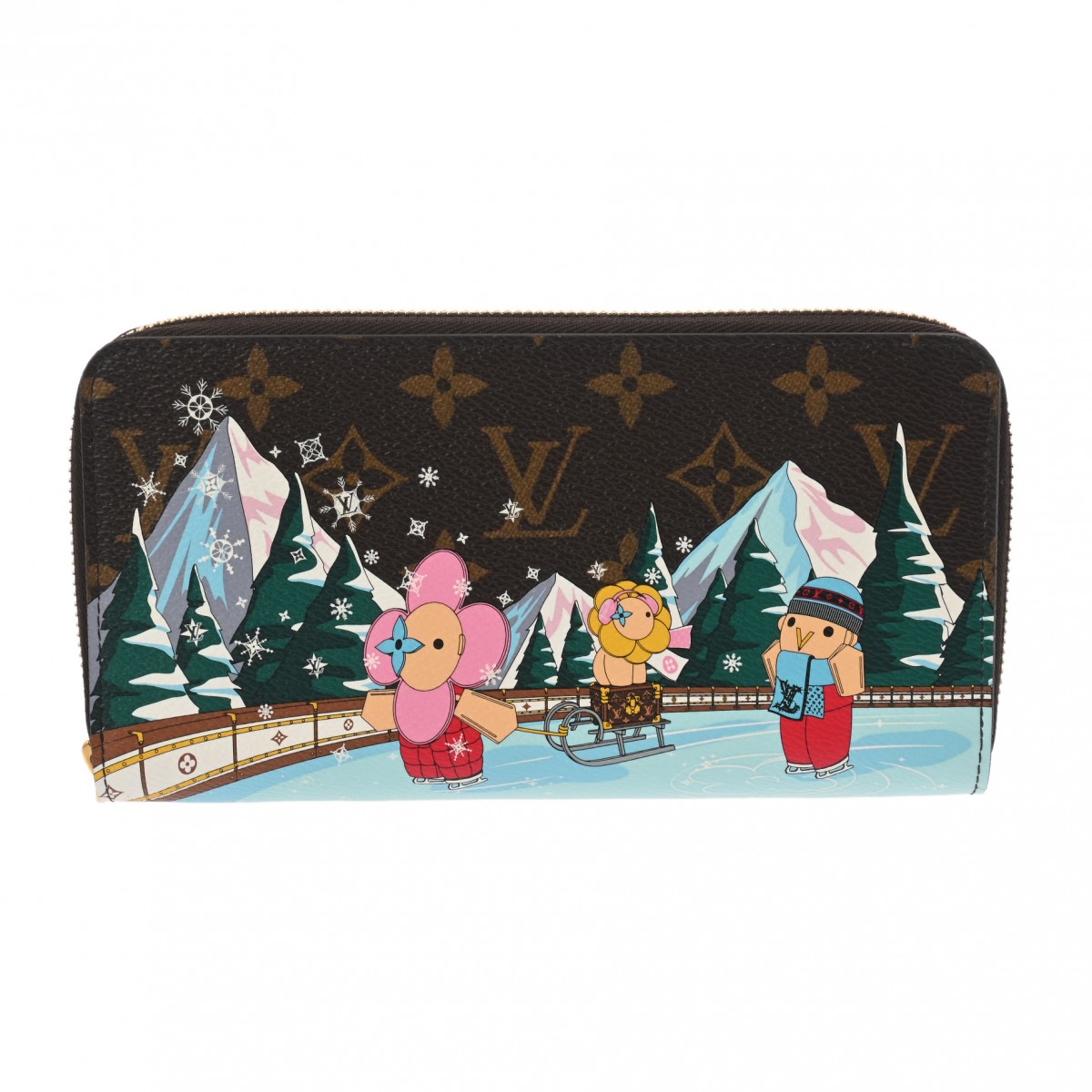 モノグラム ジッピーウォレット ヴィヴィエンヌ ホリデー ブラウン/ピンク M82614 レディース モノグラムキャンバス 長財布 未使用 銀蔵