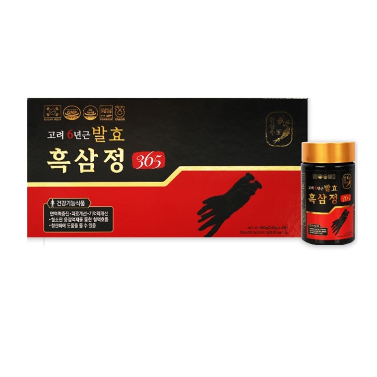 高麗人参 6年根発酵黒参精 240g x 4本/6年根黒参濃縮液10％(ジンセノサイド）韓方材料:ミカンの皮ナツメカワラヨモギよもぎ葉芍藥根真桑瓜の根翼毛草地上部天弓根茎挿株根茎葛の根皇耆根複霊菌核