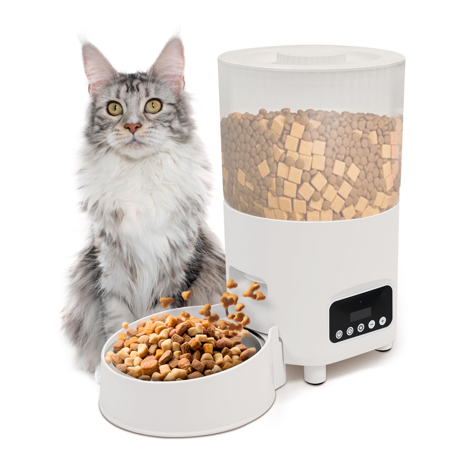 CozyMoew 自動給餌器 猫 中小型犬用 3L ステンレス製ボウル 2WAY給電 手動給餌 内蔵式防湿ユニット タイマー式 自動餌やり機 定時定量 1日6食 水洗い可能 給餌器 犬 ペット 猫