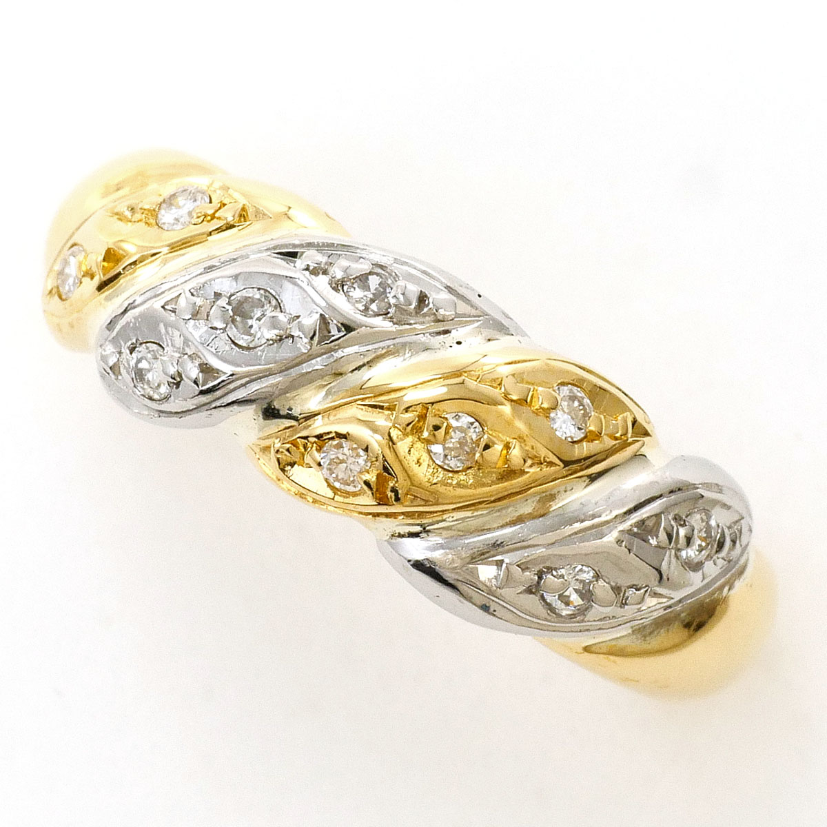 PT900 プラチナ K18 YG イエローゴールド リング・指輪 9.5号 ダイヤモンド 0.10 ct 総重量約3.9g 中古