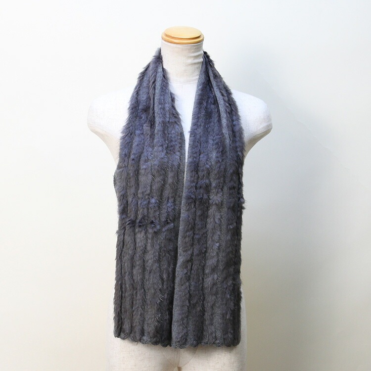 マスクラット 編み込み ファー マフラー ダークグレー 送料無料 レディース ギフト プレゼント
