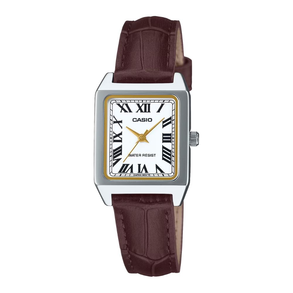 カシオ 腕時計 手表 レディース スクエアケース 時計 ローマ数字 インデックス ブラウン レザーベルト クラシック デザイン 上品 おしゃれ 大人かわいい スーツ ビジネス カジュアル 普段使い ギ