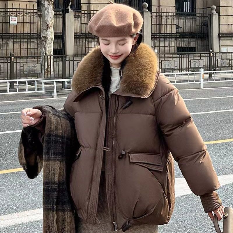 冬アウター 毛皮の襟 取り外し可能 冬の韓国風ファッション コットンコート 女性用 ダウンジャケット 厚手 ショート丈の綿入れ
