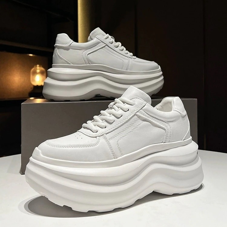 2024新型ヨーロッパ駅の厚い底靴の本革ヨーロッパの白い靴厚底シューズ8cm松糕靴30%制限 5,132円