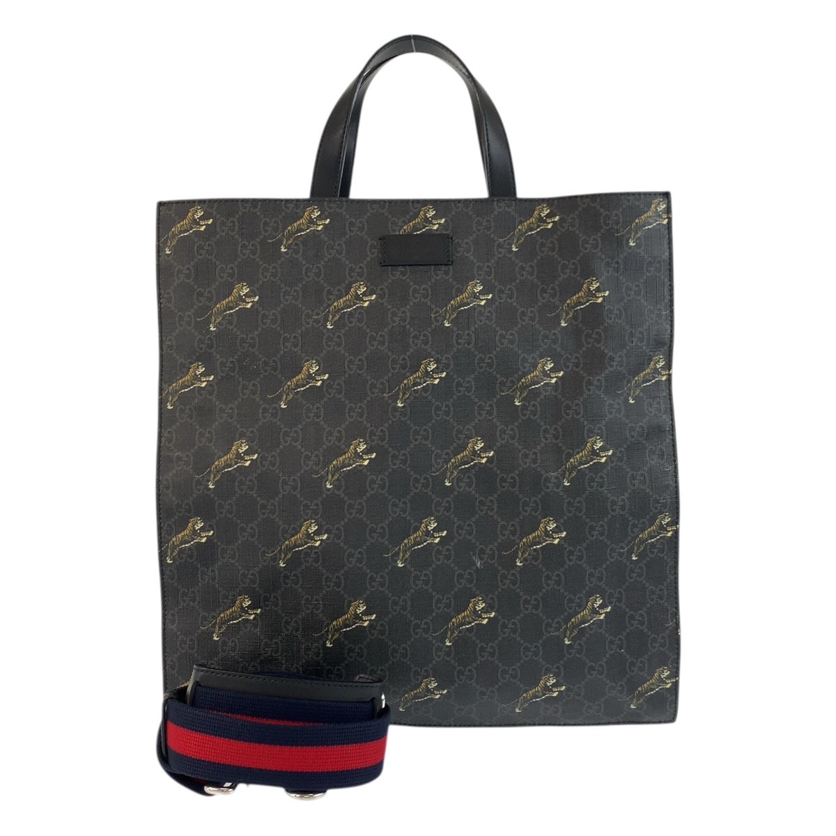 美品 シェリーライン タイガー ブラック 黒 シルバー金具 GGスプリームキャンバス/レザー 495559 トートバッグ ショルダーバッグ 2way メンズ 502831