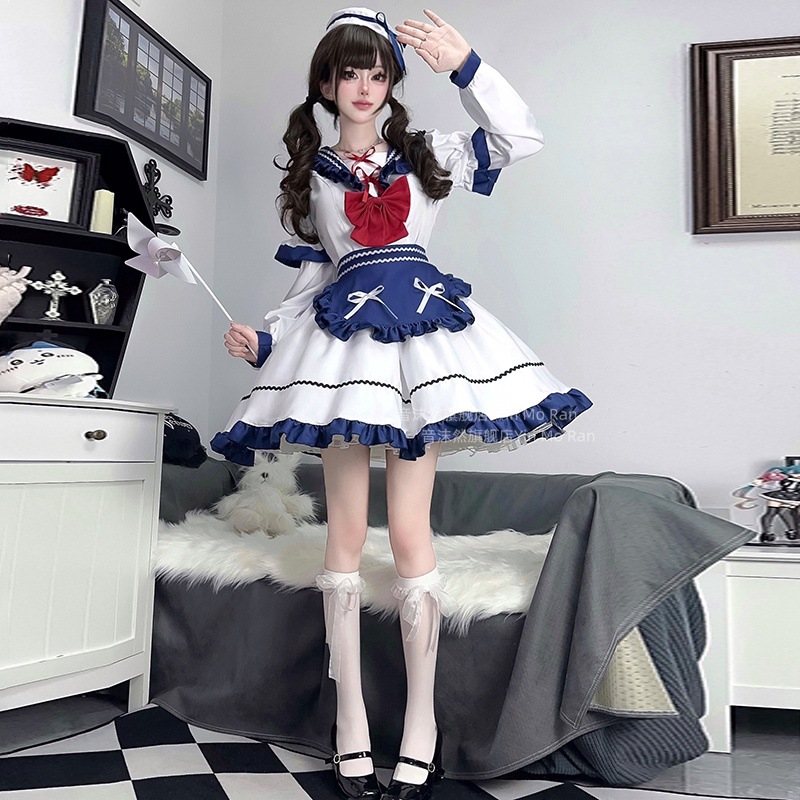 正規品:小海軍コスプレワンピースロリータメイド服蝶ネクタイかわいい船乗りcos服装