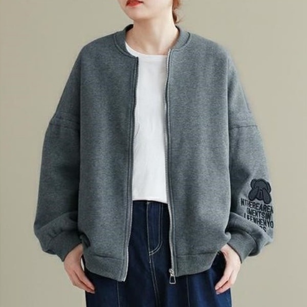 アウター ブルゾン ジャケット 長袖 ラウンドネック ファスナー かわいい 大人可愛い おしゃれ