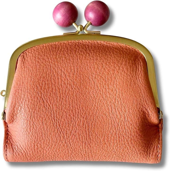 がま口 二つ折り財布 本革 日本製 レディース 木玉 がま口財布 コンパクト cbr0003(オレンジ)