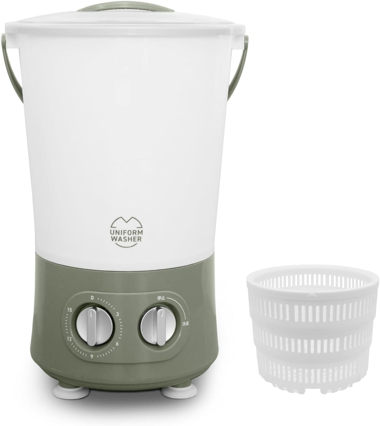 バケツ洗濯機 ユニフォームウォッシャー 野球 サッカー バスケ 作業着 運動着 泥 汗 小型洗濯機 強力 予洗い 分け洗い 8L 500g 洗濯 洗浄 ホワイト×カーキ