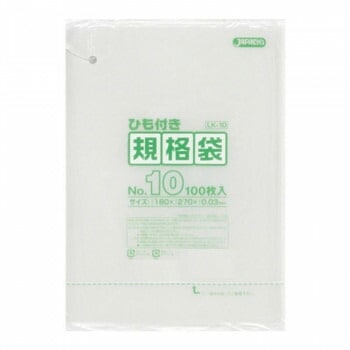 ジャパックス LD規格袋 厚み0.030mm No.10 ひも付き 透明 100枚x10冊x6箱 LK10