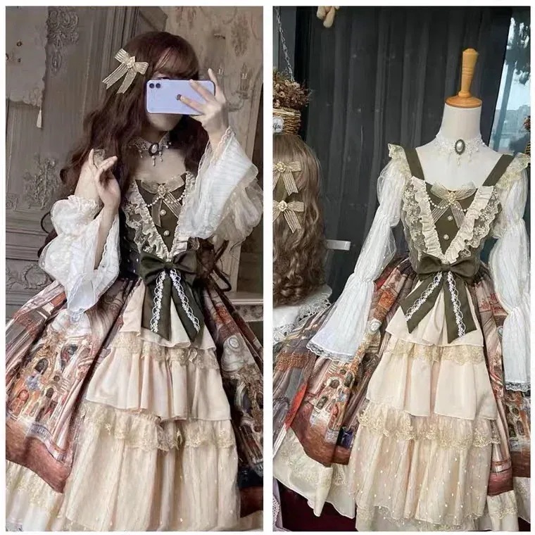 wusuobic[迅速な出荷]大人可愛い そでカバー付き クラシック ロリータ コスプレ ゴスロリ ハロウィン 色合せ 色合わせ ワンピース