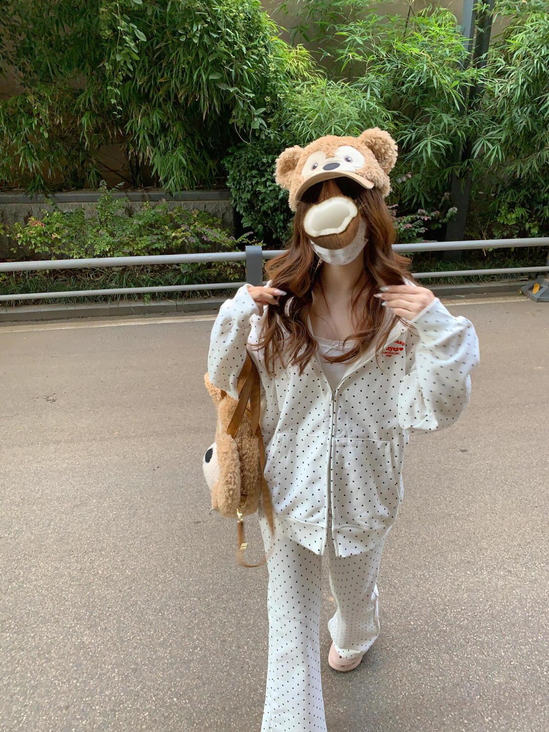 セットアップ 新しい水玉模様のセーターのスエットパンツの学生のツーピースの女の子のファッションのカジュアルなスポーツのスーツの女性