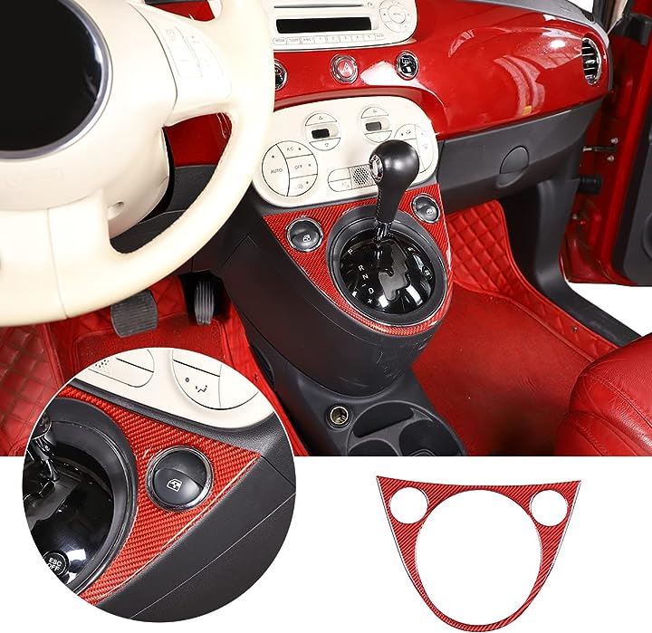 新型 フィアット 500 20102022に適用 シフトゲートパネル シフトゲートカバー シール ステッカー カーボンファイバー製 貼付タイプ( レッド, レッド)