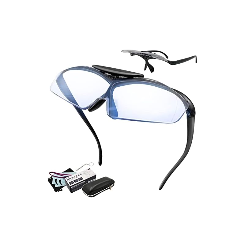 GOKEI ルーペメガネ ルーペ 跳ね上げ 【1.6倍 ブルーライトカット 7点セット】 拡大鏡 めがね かくだい鏡メガネ 眼鏡型の拡大鏡 メガネ ルーペ ハネアゲ ルーペ型眼鏡 拡大 鏡 大きく見え