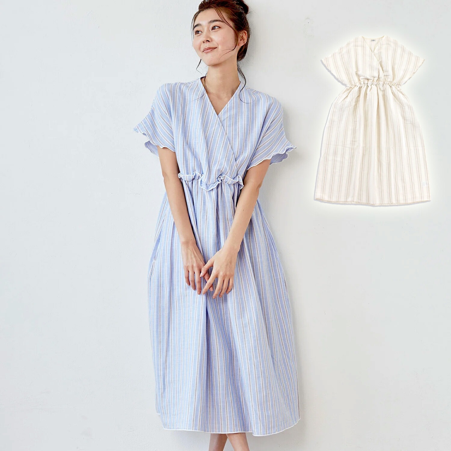 タオル美術館 cococi beauty アデル ガーゼカシュクールワンピース （アイボリーブルー）