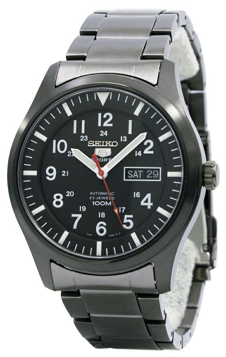 [10年保証] [製造終了 希少海外モデル] SEIKO SNZG17K1 セイコー ファイブ ミリタリー 100m防水 ブラック メタルベルト 自動巻き 【逆輸入モデル】