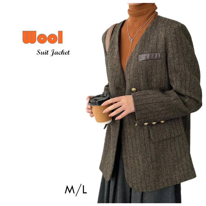 【期間特恵】ウール スーツジャケット レディース カジュアルスーツ コート テーラードジャケット 春秋 カジュアル服 通勤ノーカラージャケット お出かけ オシャレ 外出着 羽織り アウター 30代40