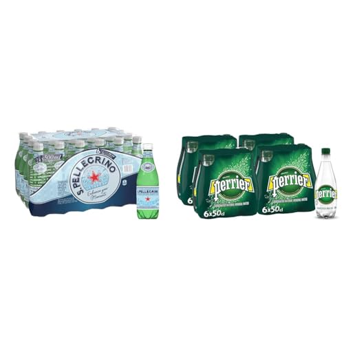 【セット買い】サンペレグリノ (S.PELLEGRINO) 炭酸水 PET 500ml [直輸入品] × 24本 + ペリエ (Perrier) プレーン 炭酸水 シュリンクパック PET [直輸入品