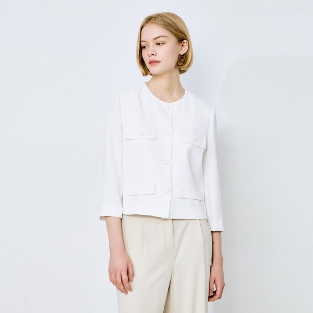 (Shes Miss) ラウンドネッククロップドツイードジャケット_SWWJKO22030