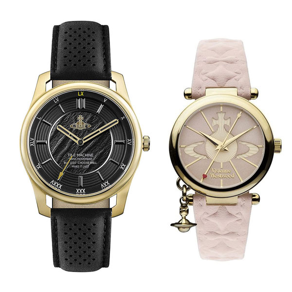 品質が完璧 ペアウォッチ 腕時計 ウエストウッド ペアBOX付きヴィヴィアン 2本セット VV185GDBKVV006PKPK 革 レザー ピンク ブラック ゴールド 男女兼用腕時計