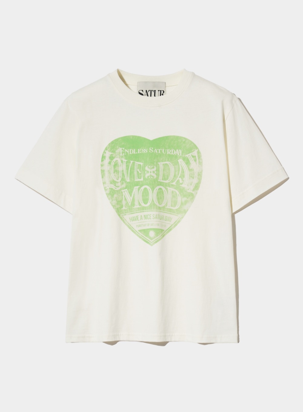 【SATUR】 SATURDAY RETRO MOOD GRAPHIC T-SHIRTS : CREAM GREEN