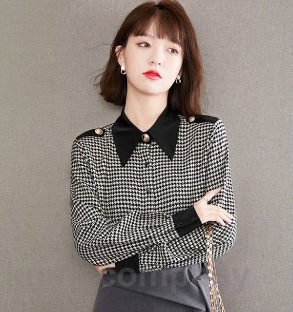 千鳥格子柄 シャツ ブラウス レディース トップス 長袖 オフィス 通勤服 お呼ばれ 大きいサイズ 3L 春 秋 韓国 ファッション シンプル ビジネス スーツ インナー レトロ おしゃれ きれいめ 5,425円