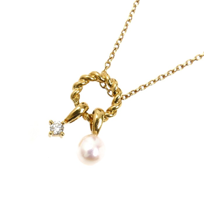 TASAKI タサキ K18YG イエローゴールド ネックレス アコヤパール約3.9mm ダイヤモンド0.02ct 2.0g 40cm レディース 中古