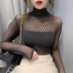 トップス カットソー 袖あり 長袖 l ハイネック タートルネック レース フリル 透け感 大人 可愛い セクシー ラブリー リーフ型 オールシーズン 10代 20代 30代 レディース 女性 お 5,820円