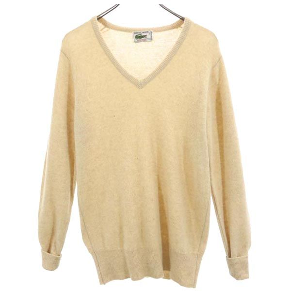 70s ヴィンテージ ウール 長袖 Vネック ニット 3 ベージュ セーター メンズ