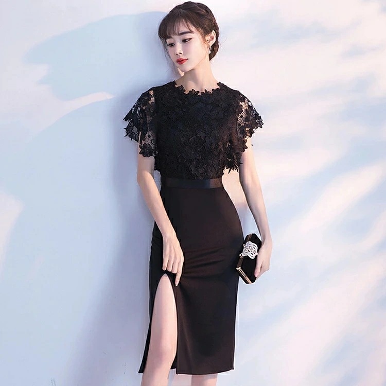 結婚式ドレス お呼ばれドレス 黒 レース ミモレ丈 二次会ドレス ワイン赤 赤 パーティードレス お呼ばれワンピース ブラック ホワイト タイトドレス スリット セクシー 結婚式ワンピース ミディアム