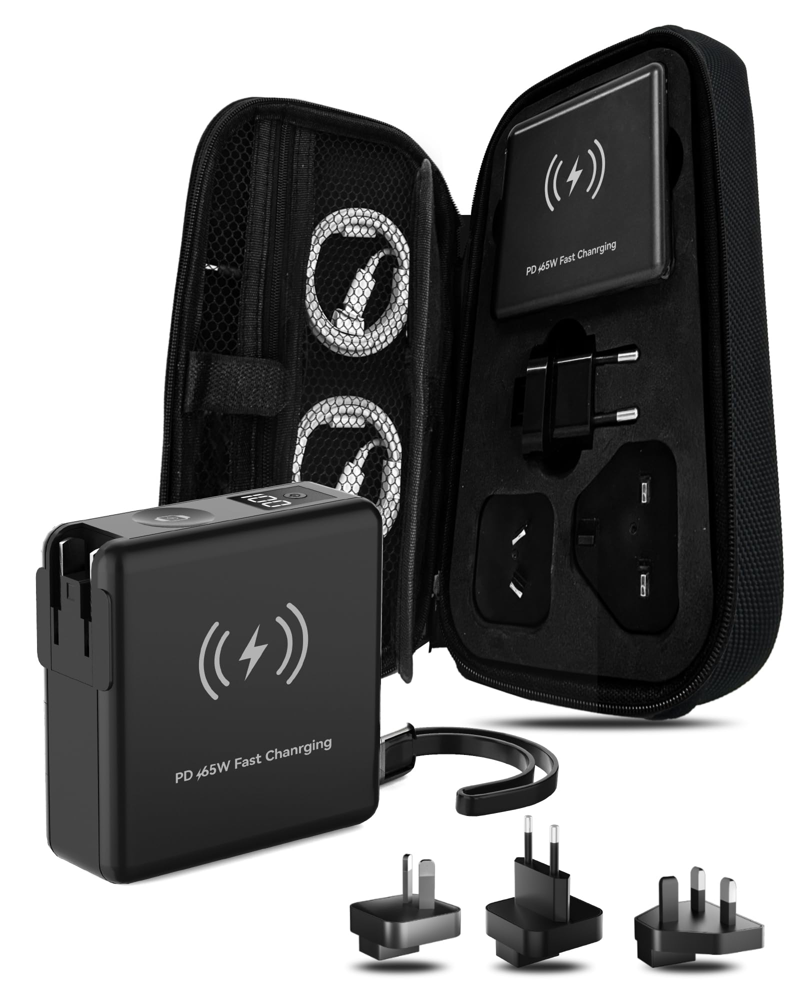 コンセント付きモバイルバッテリー 20000mAh【4本ケーブル付き