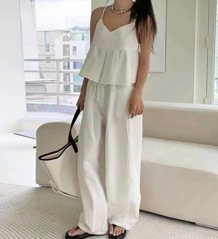 セットアップ フリル ペプラム キャミソール トップス パンツ セットアップ 上下 セット ロングパンツ 長ズボン 楽ちん ゆったり きれいめ カジュアル フェミニン 春 夏 おしゃれ 可愛い レ