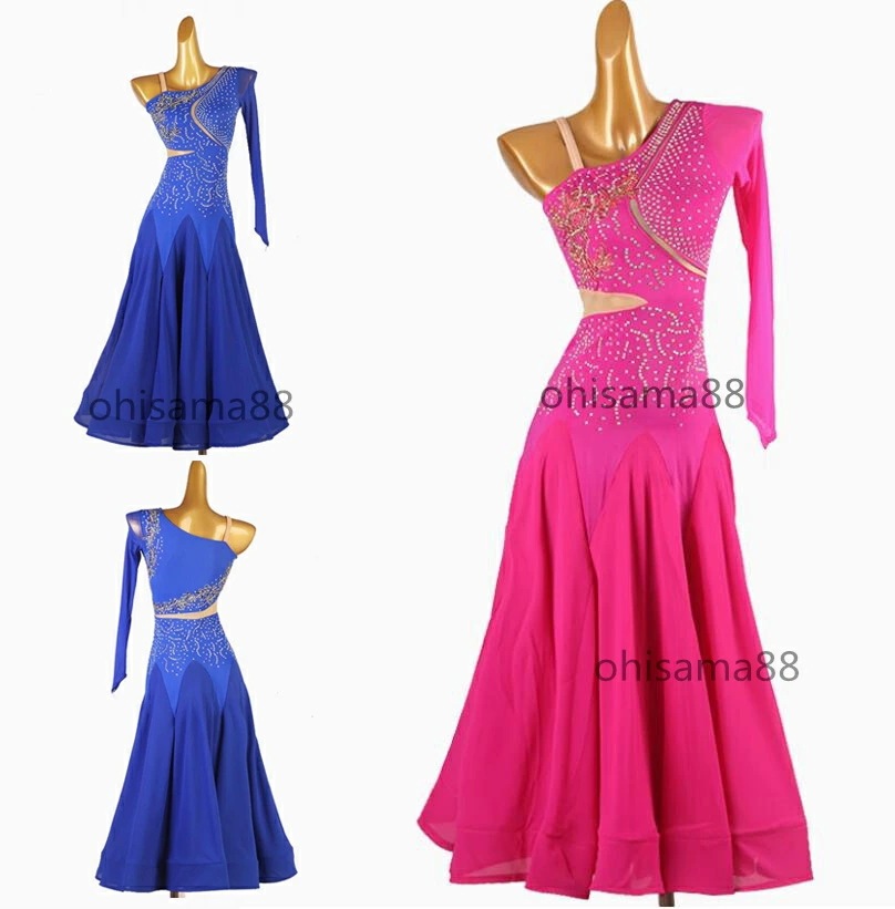 社交ダンスドレス ダンスウェア スタンダードドレス レディース モダンドレス 競技用のドレス 団体ウエア 高品質 優雅 ダンドレス 着痩せ ワンピース モダン衣装 大きい裾 練習着 ワルツ 社交ダンス