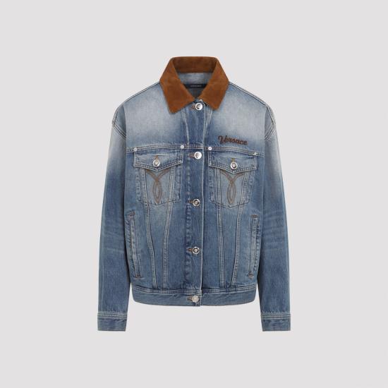 VERSACE Women Denim Jackets 1022694 1A16751 1D800 MEDIUM BLUE