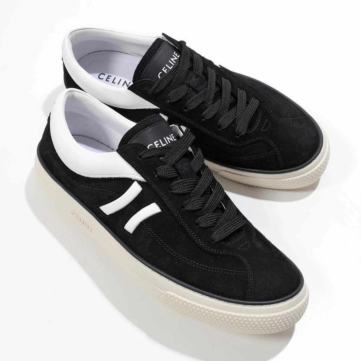 CELINE セリーヌ スニーカー LOW TOP SNEAKER 362715079C.38AB メンズ レザー スエード ローカット トリオンフ ロゴ シューズ 靴 BLACK/OPTIC-WHI