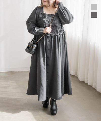 大きいサイズ レディース LL 3L 4L XL XXL XXXL CLETTEオリジナルスクエアネックシャーリングワンピース 8,349円