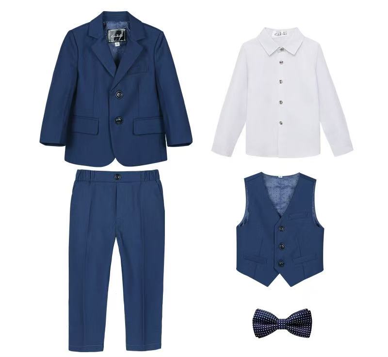 迅速な配達2025新作 男子セット卒園　入学　フォーマル5点セット（ジャケット＋ベスト＋シャツ＋ズボン＋リボンタイ）上質素材　こども日　小学生入学式　卒業式 6,410円