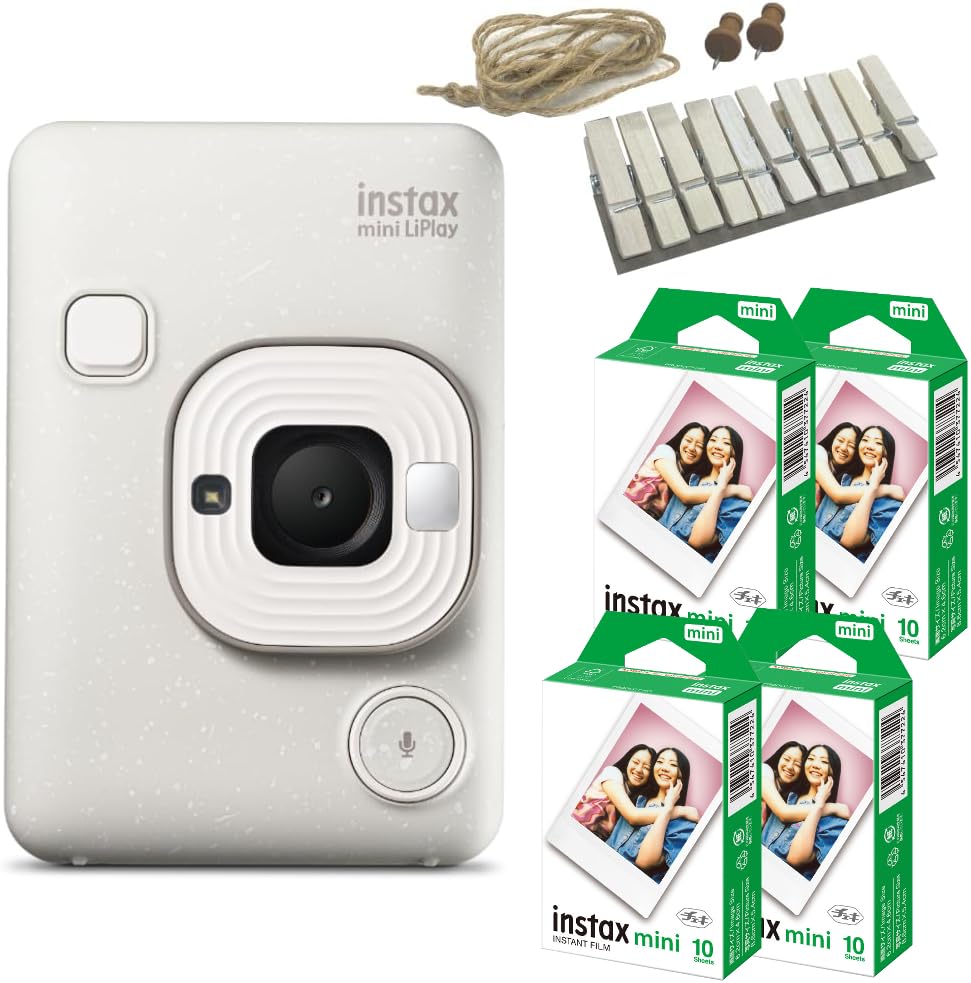 チェキ instax mini LiPlay リプレイ ミスティーホワイト ＆フィルム40枚＆ガーランド(6点セット)