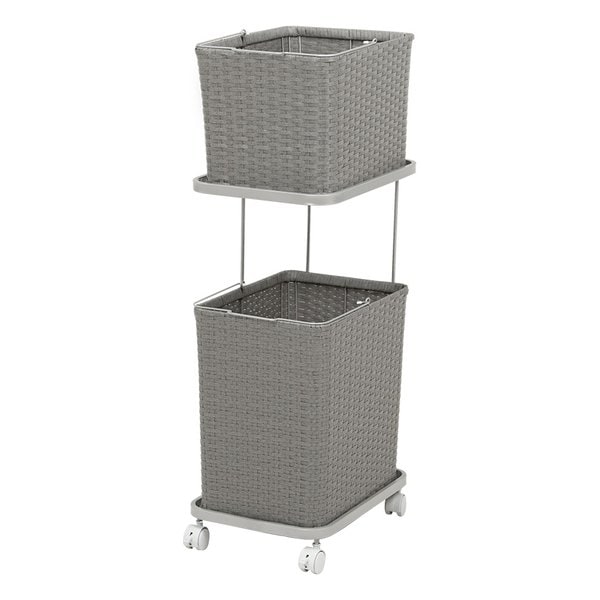 ランドリーラック グレー・幅30×奥行40×高さ97cm バスケット2個タイプ RAN-2427GY