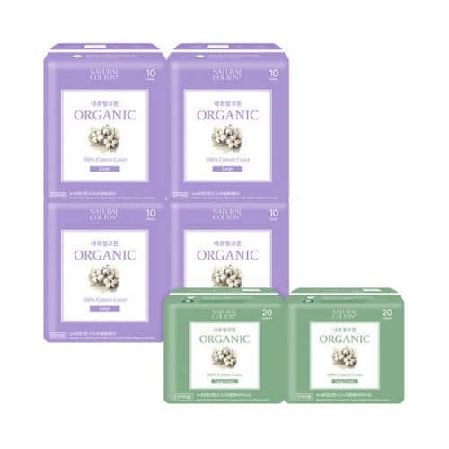 ナチュラルコットンシグネチャーオーガニックオーガニック純正カバー生理用ナプキンセット大型10Px4パック+ロングパンティーライナー20Px2パック快適な柔らかい吸収力