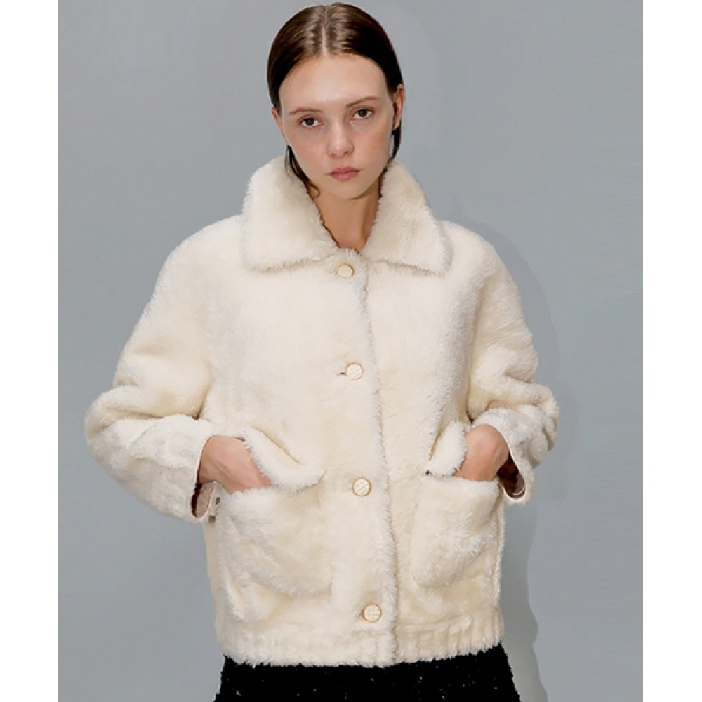 DAMAGE MNEMONIC フリースアイボリーマスタング_ Curling Ivory Shearling JK