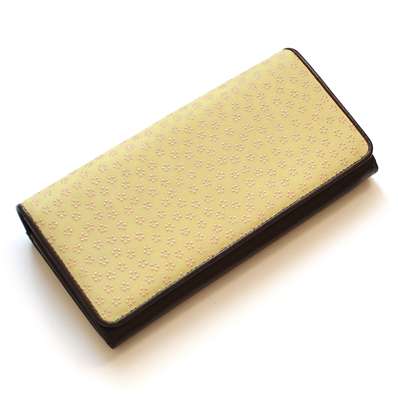 【新規OPEN】【期間限定セール】【激安】【新品未使用】鹿革漆付け　牛革　印伝　小櫻柄　草木染　日本製　ロングウォレットウォレット　IDNLF-LW　蓬